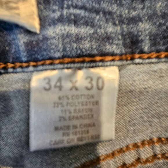 Royal Blue Mens 34x30 Straight Leg Jeans Classic Blue Denim casual whiskered - Picture 4 of 13